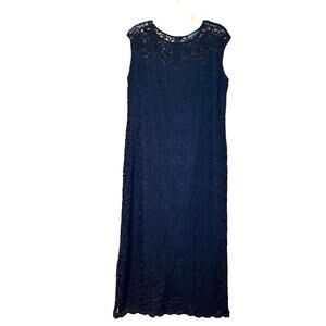 Women's Plus Size Connected Apparel Long Black Lace Formal Sheath Dress, 14W EUC